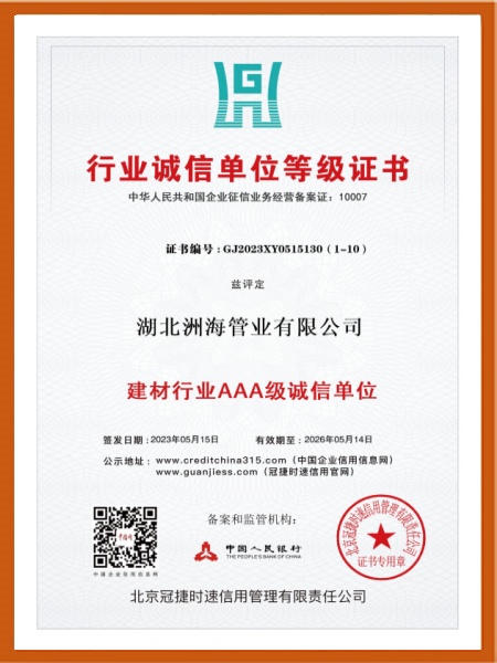 行业诚信单位证书